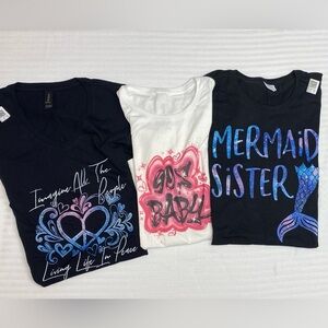 3 Graphic T-Shirts - Hippie 90s Mermaid Black, White, Blue, Pink 3 Shirt Bundle